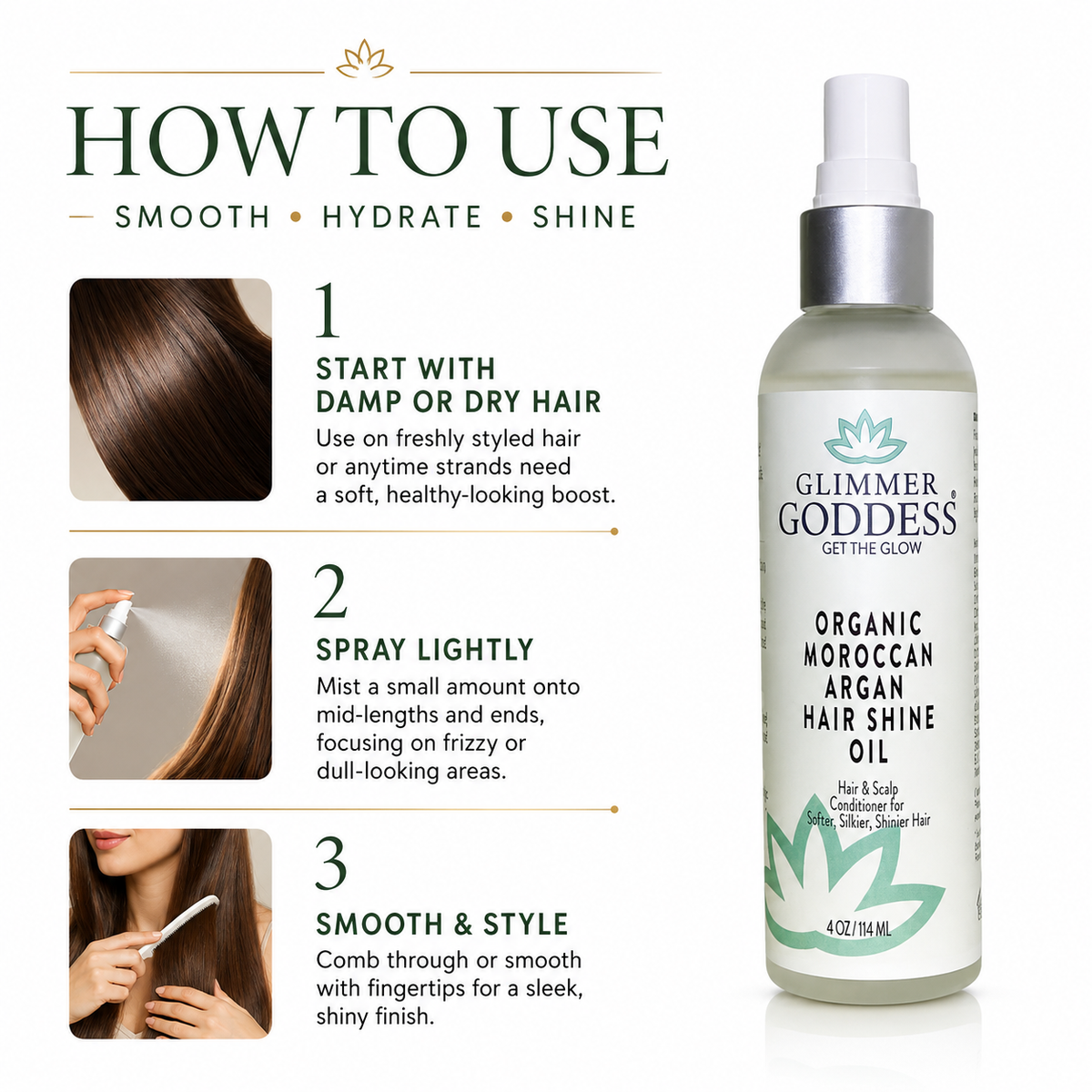 Organic Hair Shine Spray – Frizz Control & Hydrating