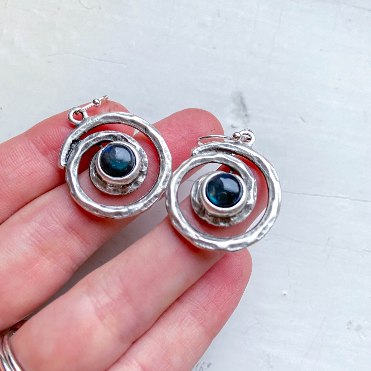 Milky Way Jewelry Set - Spiral Silver Necklace and Earrings with Labradorite