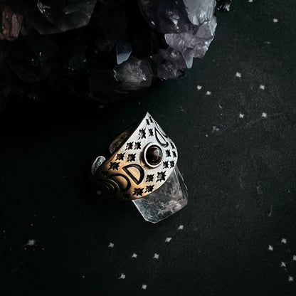 Eclipse Ring with Moon Phases and Black Opal