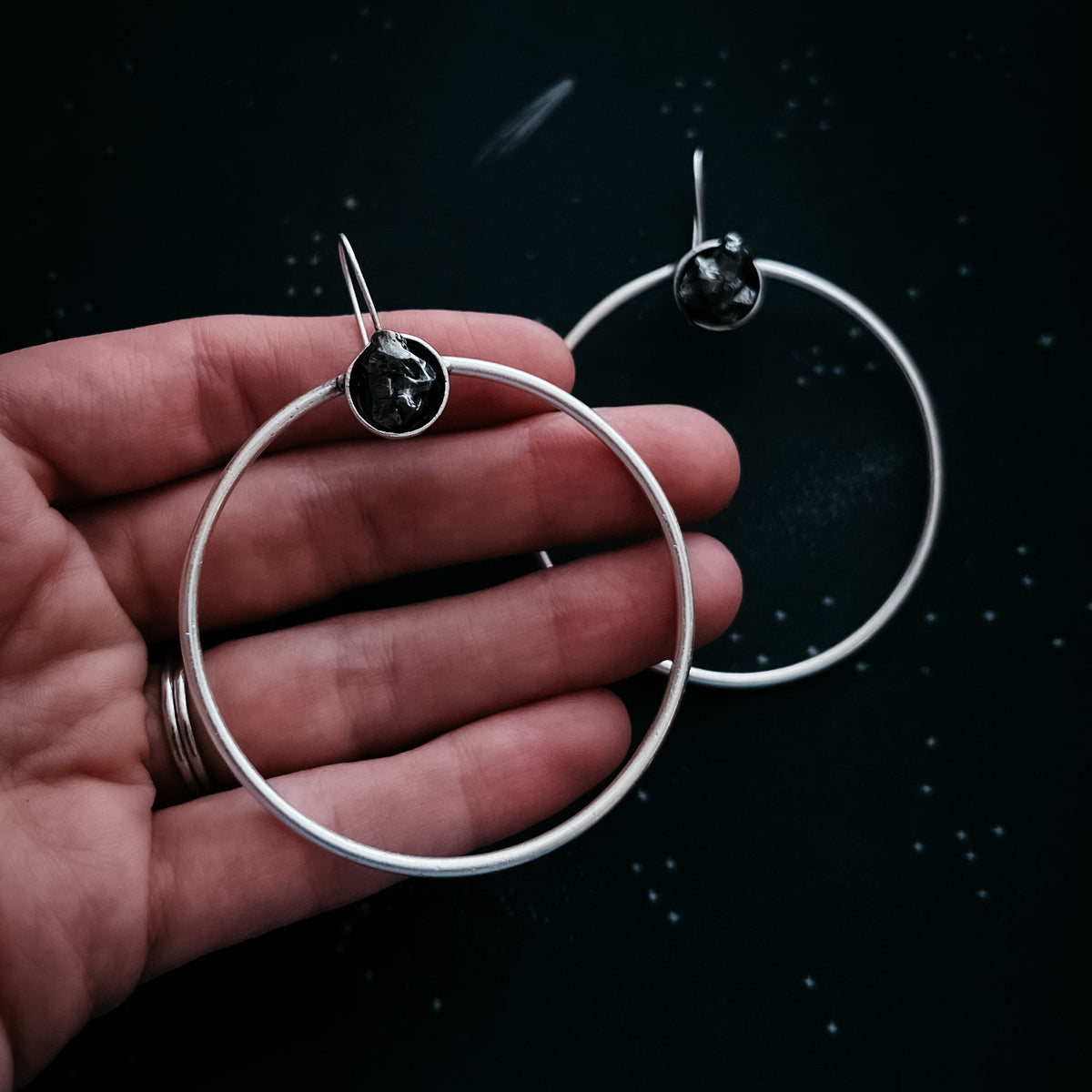 CLEARANCE Large Hoop Earrings with Meteorite