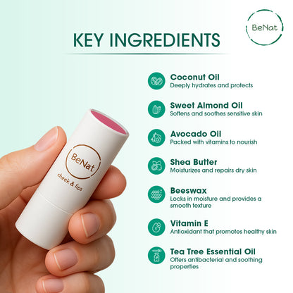 Lip & Cheek Bloom. 2 in 1 Natural Lipstick for Vibrant Color.