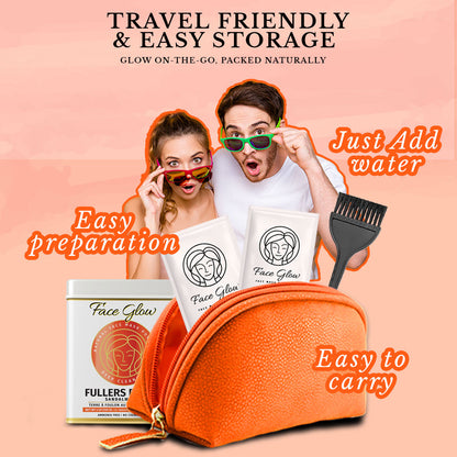 Face Glow- Fuller’s Earth w/ Sandalwood - 12 Individual Sachets of Multani Mitti (10 gm each)- Reusable Brush & Tray Included