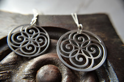 Spiral Circle Pendant & Earrings in Stainless Steel