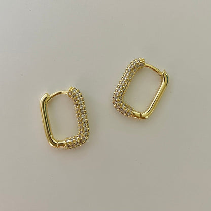 Rectangle Stone Earrings - Gold with White Stone